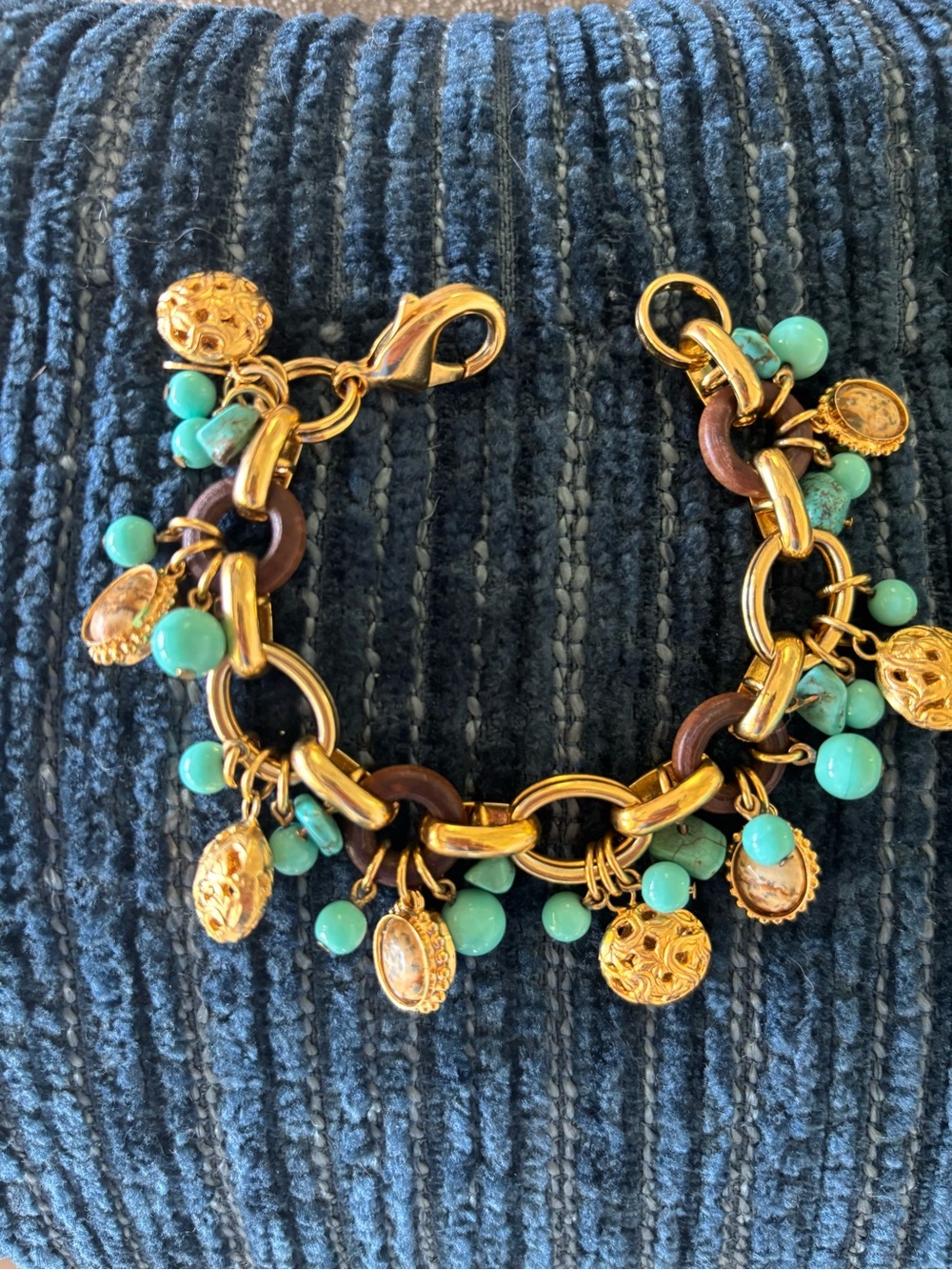 New Sorrelli Aztec Charm Bracelet with Wood, Gold Filigree, Turquoise